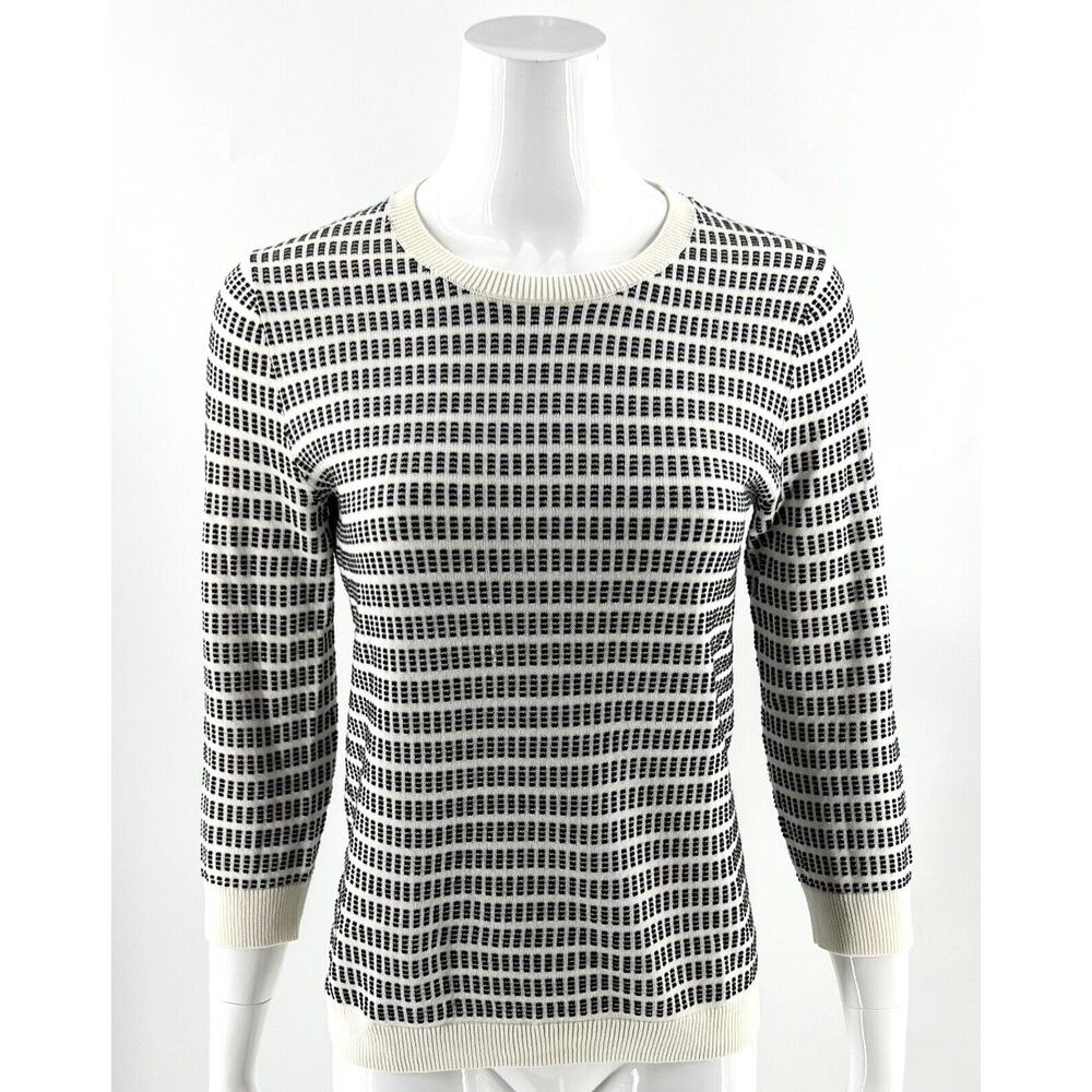 J Crew Factory Dot Dash Sweater Sz S White Black 3/4 Sleeve Cotton Style G2284